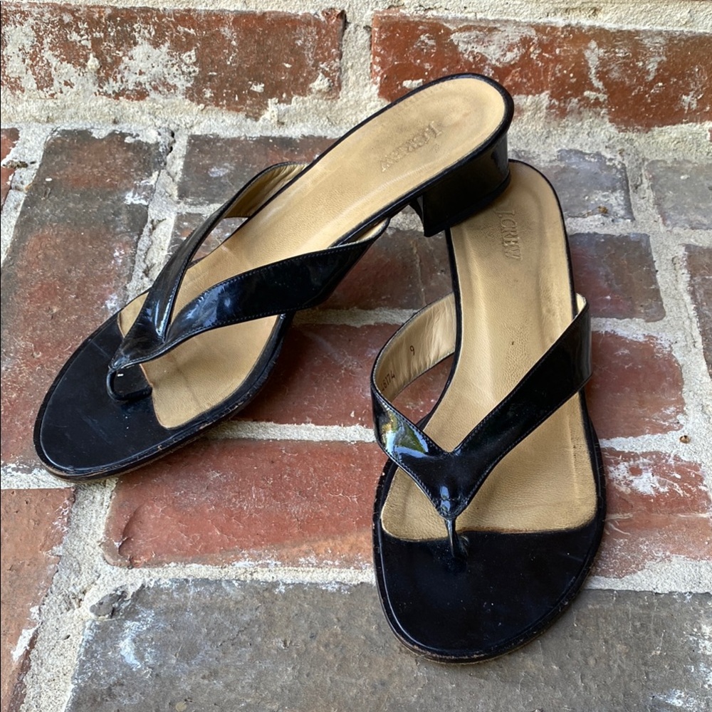 J. Crew Women's Black Patent Thong Sandals 9M